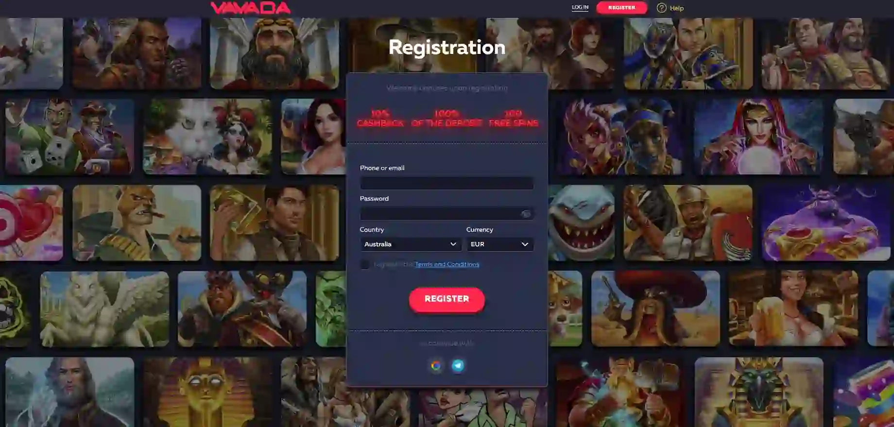 Vavada casino registration